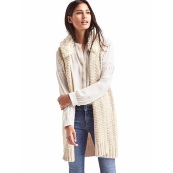 GAP Sweaters - Gap SMALL Womens Sherpa Collar Cream Alpaca Wool Blend Knit Tunic Sweater Vest